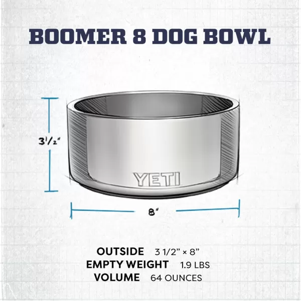 YETI Boomer 8, Stainless Steel, Non-Slip Dog Bowl, Holds 64 Ounces, Black