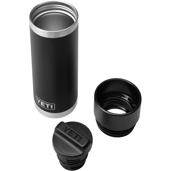 YETI Rambler 18 oz Bottle, Stainless Steel, Vacuum Insulated, with Hot Shot Cap, Black