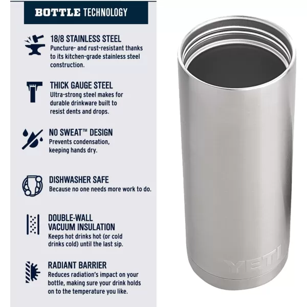YETI Rambler 18 oz Bottle, Stainless Steel, Vacuum Insulated, with Hot Shot Cap, Black