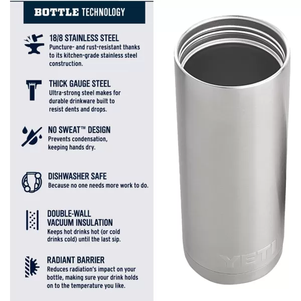 YETI Rambler 18 oz Bottle, Stainless Steel, Vacuum Insulated, with Hot Shot Cap, Black