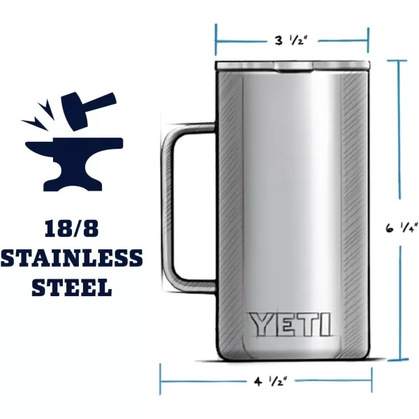 YETI Rambler 24 oz Mug, Vacuum Insulated, Stainless Steel with MagSlider Lid, White