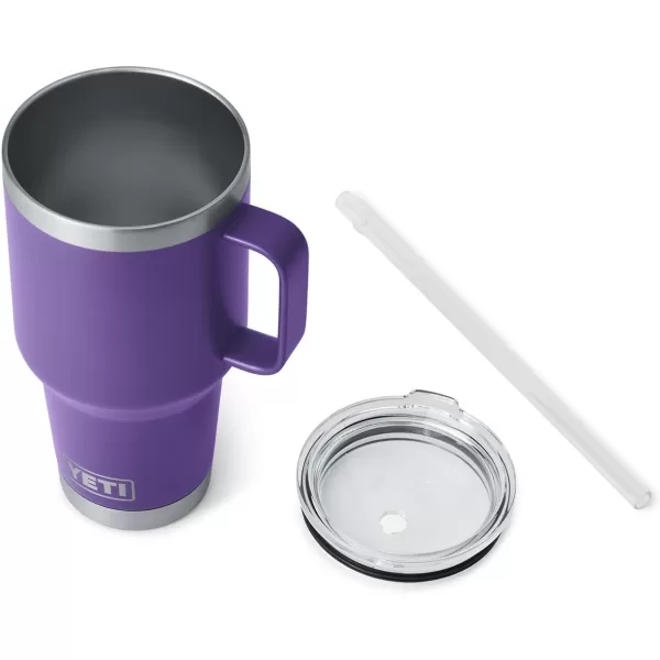 YETI Rambler 25 oz Tumbler with Handle and Straw Lid, Travel Mug Water Tumbler, Vacuum Insulated Cup with Handle, Stainless Steel, Power Pink