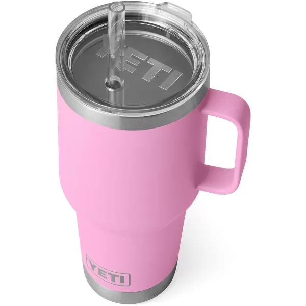 YETI Rambler 25 oz Tumbler with Handle and Straw Lid, Travel Mug Water Tumbler, Vacuum Insulated Cup with Handle, Stainless Steel, Power Pink