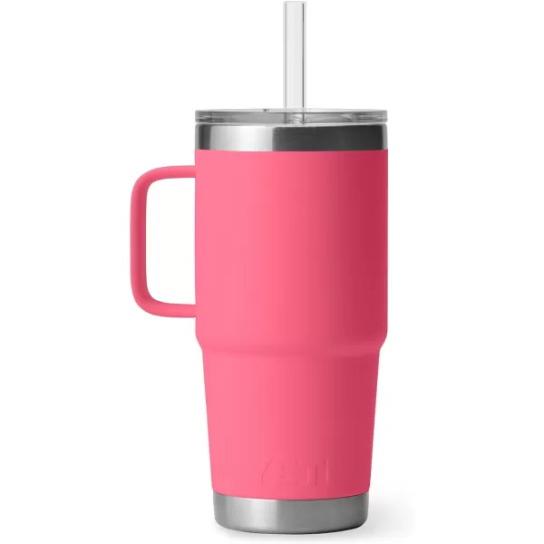 YETI Rambler 25 oz Tumbler with Handle and Straw Lid, Travel Mug Water Tumbler, Vacuum Insulated Cup with Handle, Stainless Steel, Power Pink