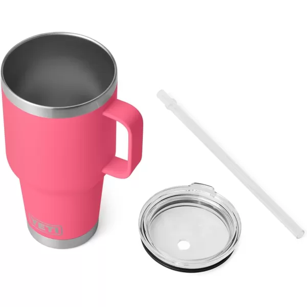 YETI Rambler 25 oz Tumbler with Handle and Straw Lid, Travel Mug Water Tumbler, Vacuum Insulated Cup with Handle, Stainless Steel, Power Pink