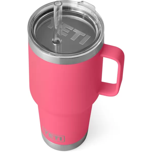 YETI Rambler 25 oz Tumbler with Handle and Straw Lid, Travel Mug Water Tumbler, Vacuum Insulated Cup with Handle, Stainless Steel, Power Pink