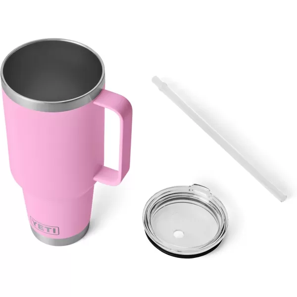 YETI Rambler 25 oz Tumbler with Handle and Straw Lid, Travel Mug Water Tumbler, Vacuum Insulated Cup with Handle, Stainless Steel, Power Pink
