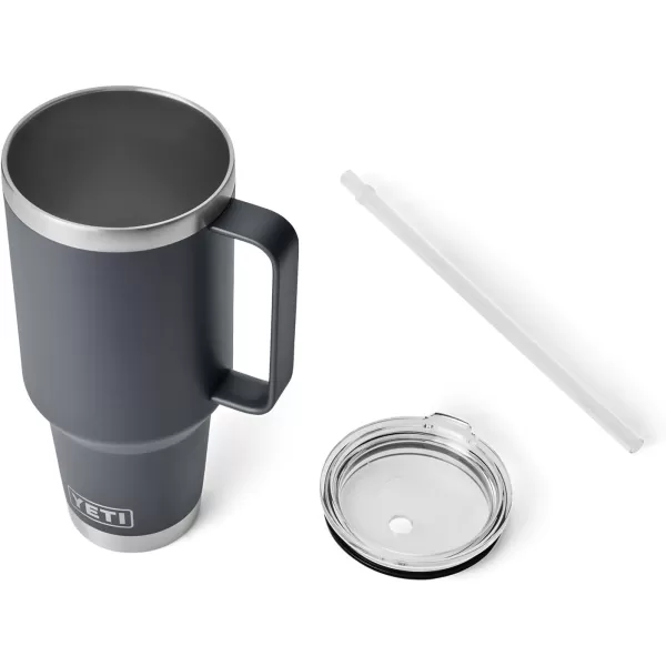 YETI Rambler 25 oz Tumbler with Handle and Straw Lid, Travel Mug Water Tumbler, Vacuum Insulated Cup with Handle, Stainless Steel, Power Pink