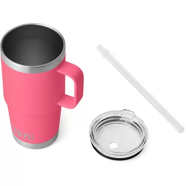 YETI Rambler 25 oz Tumbler with Handle and Straw Lid, Travel Mug Water Tumbler, Vacuum Insulated Cup with Handle, Stainless Steel, Power Pink