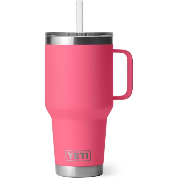 YETI Rambler 25 oz Tumbler with Handle and Straw Lid, Travel Mug Water Tumbler, Vacuum Insulated Cup with Handle, Stainless Steel, Power Pink