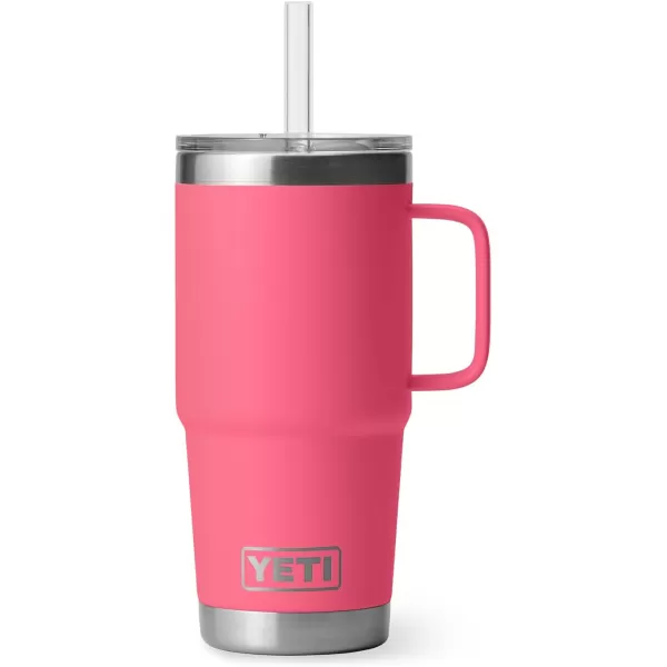 YETI Rambler 25 oz Tumbler with Handle and Straw Lid, Travel Mug Water Tumbler, Vacuum Insulated Cup with Handle, Stainless Steel, Power Pink