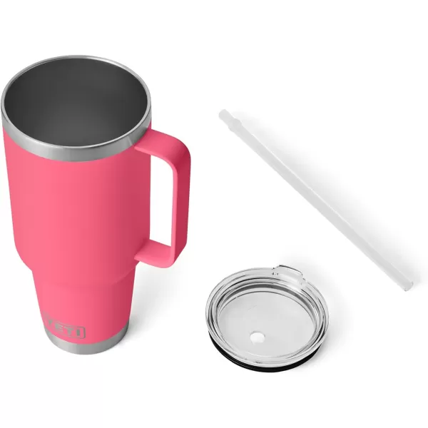 YETI Rambler 25 oz Tumbler with Handle and Straw Lid, Travel Mug Water Tumbler, Vacuum Insulated Cup with Handle, Stainless Steel, Power Pink