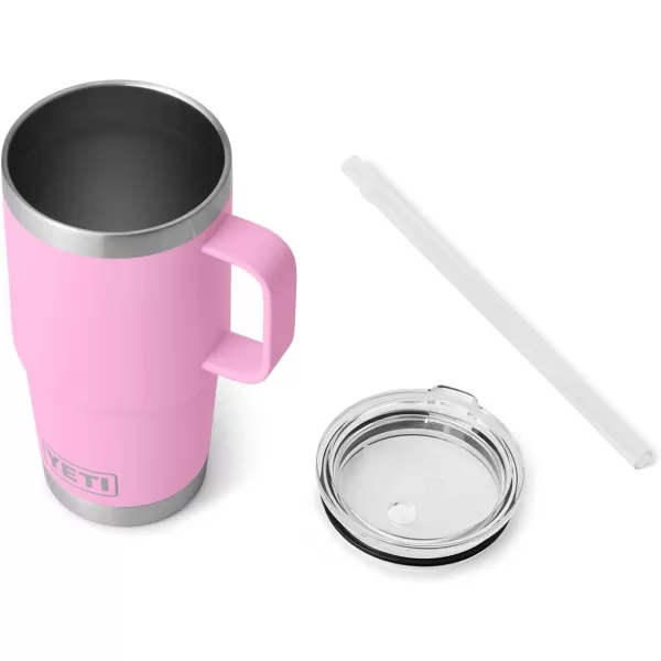 YETI Rambler 25 oz Tumbler with Handle and Straw Lid, Travel Mug Water Tumbler, Vacuum Insulated Cup with Handle, Stainless Steel, Power Pink