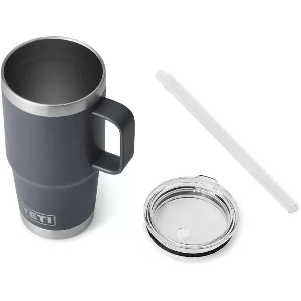 YETI Rambler 25 oz Tumbler with Handle and Straw Lid, Travel Mug Water Tumbler, Vacuum Insulated Cup with Handle, Stainless Steel, Power Pink