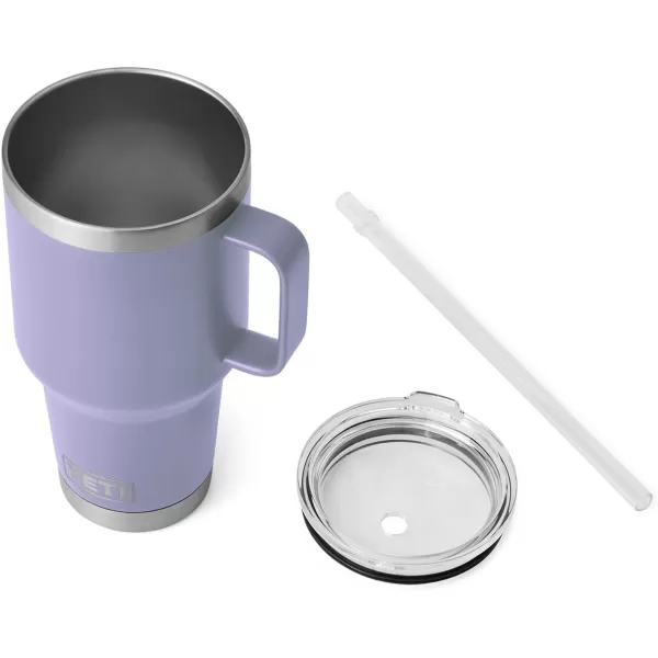 YETI Rambler 25 oz Tumbler with Handle and Straw Lid, Travel Mug Water Tumbler, Vacuum Insulated Cup with Handle, Stainless Steel, Power Pink