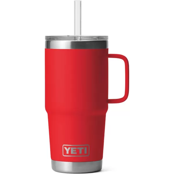 YETI Rambler 25 oz Tumbler with Handle and Straw Lid, Travel Mug Water Tumbler, Vacuum Insulated Cup with Handle, Stainless Steel, Power Pink