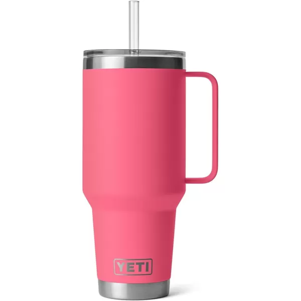 YETI Rambler 25 oz Tumbler with Handle and Straw Lid, Travel Mug Water Tumbler, Vacuum Insulated Cup with Handle, Stainless Steel, Power Pink