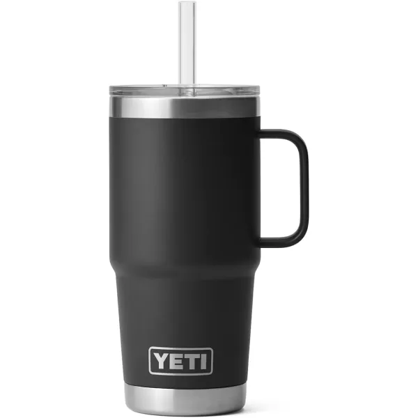 YETI Rambler 25 oz Tumbler with Handle and Straw Lid, Travel Mug Water Tumbler, Vacuum Insulated Cup with Handle, Stainless Steel, Power Pink