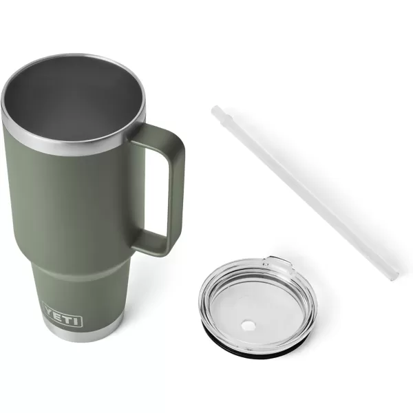 YETI Rambler 25 oz Tumbler with Handle and Straw Lid, Travel Mug Water Tumbler, Vacuum Insulated Cup with Handle, Stainless Steel, Power Pink