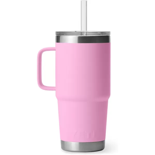 YETI Rambler 25 oz Tumbler with Handle and Straw Lid, Travel Mug Water Tumbler, Vacuum Insulated Cup with Handle, Stainless Steel, Power Pink