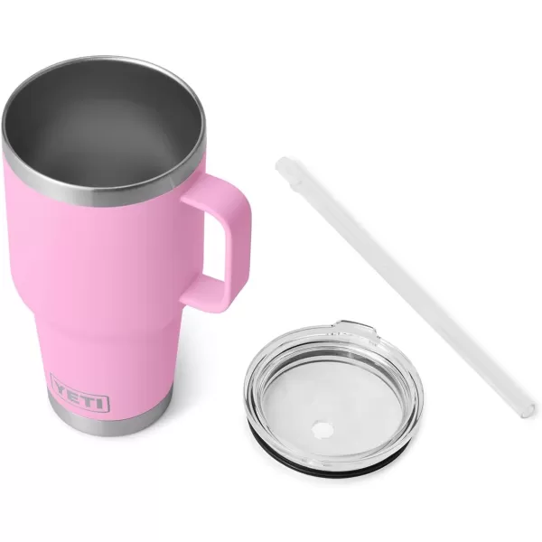 YETI Rambler 25 oz Tumbler with Handle and Straw Lid, Travel Mug Water Tumbler, Vacuum Insulated Cup with Handle, Stainless Steel, Power Pink