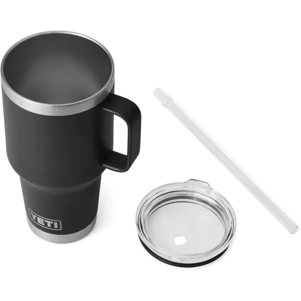 YETI Rambler 25 oz Tumbler with Handle and Straw Lid, Travel Mug Water Tumbler, Vacuum Insulated Cup with Handle, Stainless Steel, Power Pink