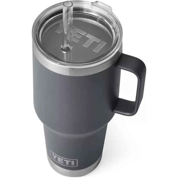 YETI Rambler 25 oz Tumbler with Handle and Straw Lid, Travel Mug Water Tumbler, Vacuum Insulated Cup with Handle, Stainless Steel, Power Pink