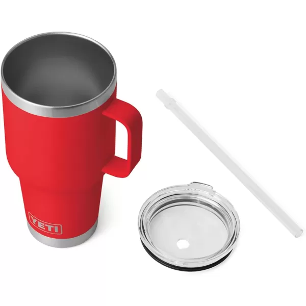 YETI Rambler 25 oz Tumbler with Handle and Straw Lid, Travel Mug Water Tumbler, Vacuum Insulated Cup with Handle, Stainless Steel, Power Pink