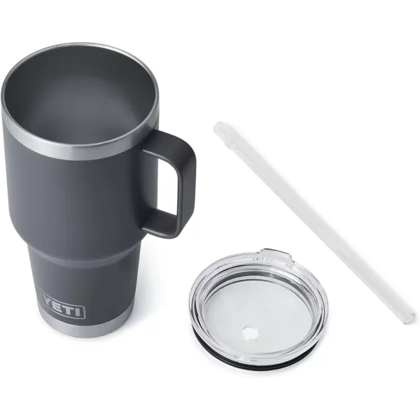 YETI Rambler 25 oz Tumbler with Handle and Straw Lid, Travel Mug Water Tumbler, Vacuum Insulated Cup with Handle, Stainless Steel, Power Pink
