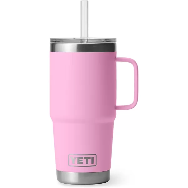 YETI Rambler 25 oz Tumbler with Handle and Straw Lid, Travel Mug Water Tumbler, Vacuum Insulated Cup with Handle, Stainless Steel, Power Pink