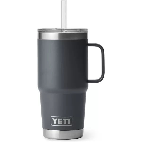 YETI Rambler 25 oz Tumbler with Handle and Straw Lid, Travel Mug Water Tumbler, Vacuum Insulated Cup with Handle, Stainless Steel, Power Pink