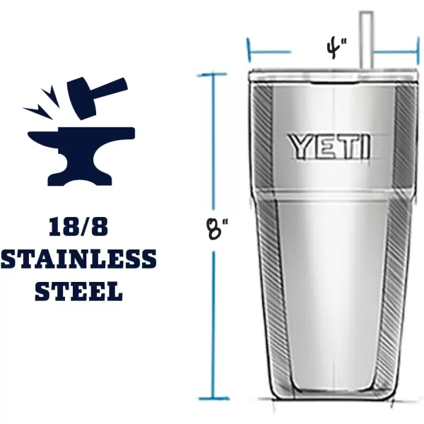 YETI Rambler 26 oz Straw Cup, Vacuum Insulated, Stainless Steel with Straw Lid, Charcoal