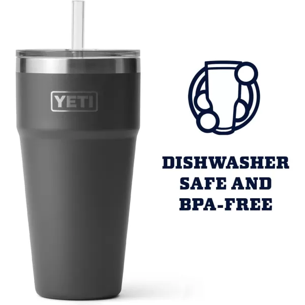 YETI Rambler 26 oz Straw Cup, Vacuum Insulated, Stainless Steel with Straw Lid, Charcoal