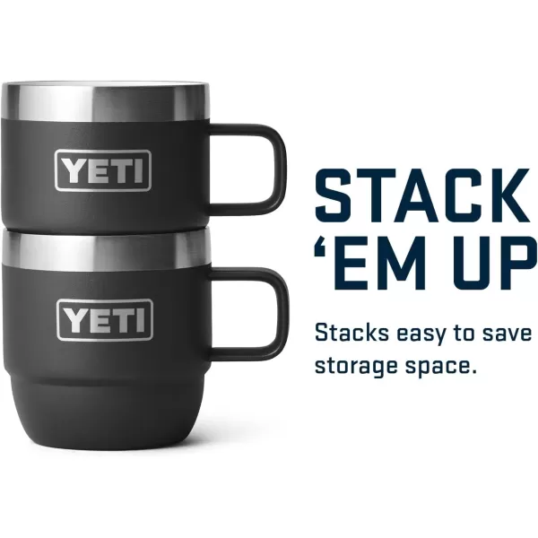 YETI Rambler 6 oz Stackable Mug, Stainless Steel, Vacuum Insulated Espresso/Coffee Mug, 2 Pack, Charcoal