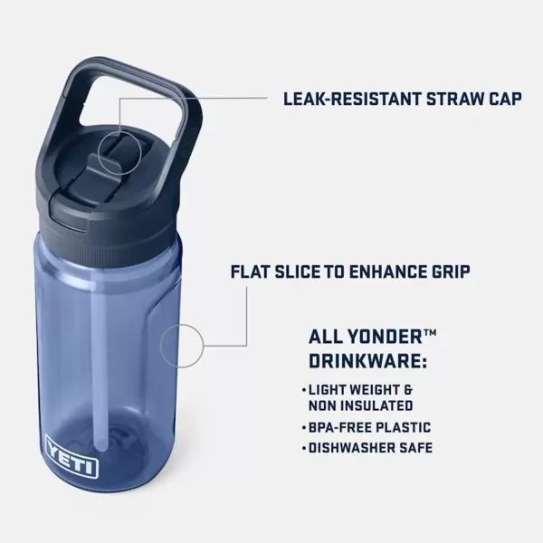 YETI Yonder 600 ml/20 oz Water Bottle with Yonder Straw Cap, Navy