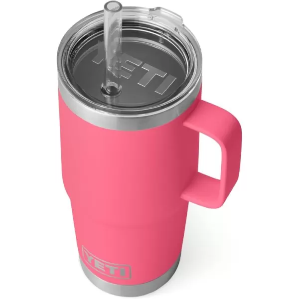 YETI Rambler 25 oz Tumbler with Handle and Straw Lid, Travel Mug Water Tumbler, Vacuum Insulated Cup with Handle, Stainless Steel, Power Pink