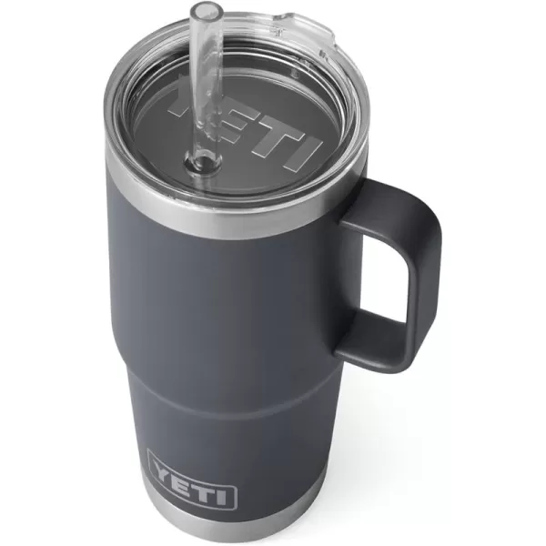 YETI Rambler 25 oz Tumbler with Handle and Straw Lid, Travel Mug Water Tumbler, Vacuum Insulated Cup with Handle, Stainless Steel, Power Pink