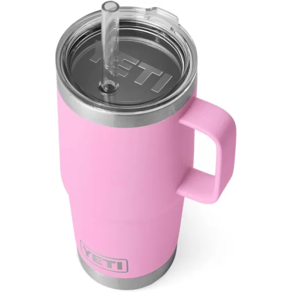 YETI Rambler 25 oz Tumbler with Handle and Straw Lid, Travel Mug Water Tumbler, Vacuum Insulated Cup with Handle, Stainless Steel, Power Pink