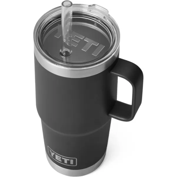 YETI Rambler 25 oz Tumbler with Handle and Straw Lid, Travel Mug Water Tumbler, Vacuum Insulated Cup with Handle, Stainless Steel, Power Pink