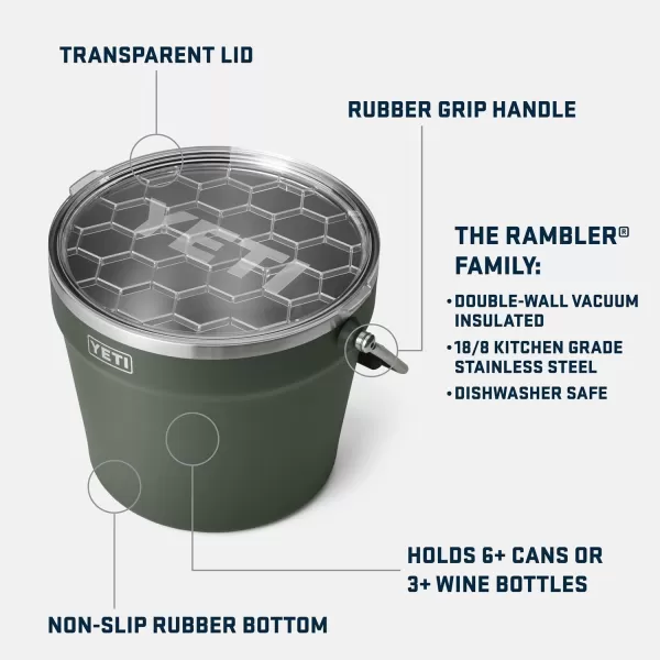 YETI Rambler Beverage Bucket, Double-Wall Vacuum Insulated Ice Bucket with Lid, Camp Green