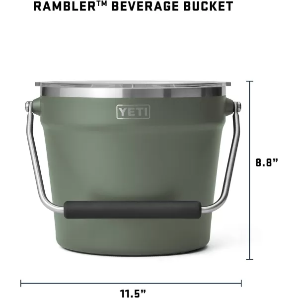 YETI Rambler Beverage Bucket, Double-Wall Vacuum Insulated Ice Bucket with Lid, Camp Green