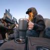 imageYETI Rambler Tumbler with Handle and Straw Lid Vacuum Insulated Travel Mug Stainless SteelGrey StoneTextured