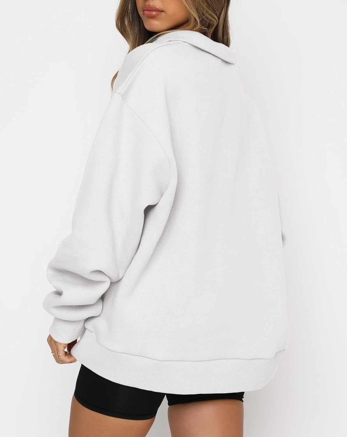 imageBTFBM Womens Quarter Zip Long Sleeve Sweatshirt Oversized Casual 2023 Fall Winter Fashion Hoodies Pullover Y2K ClothesSolid White
