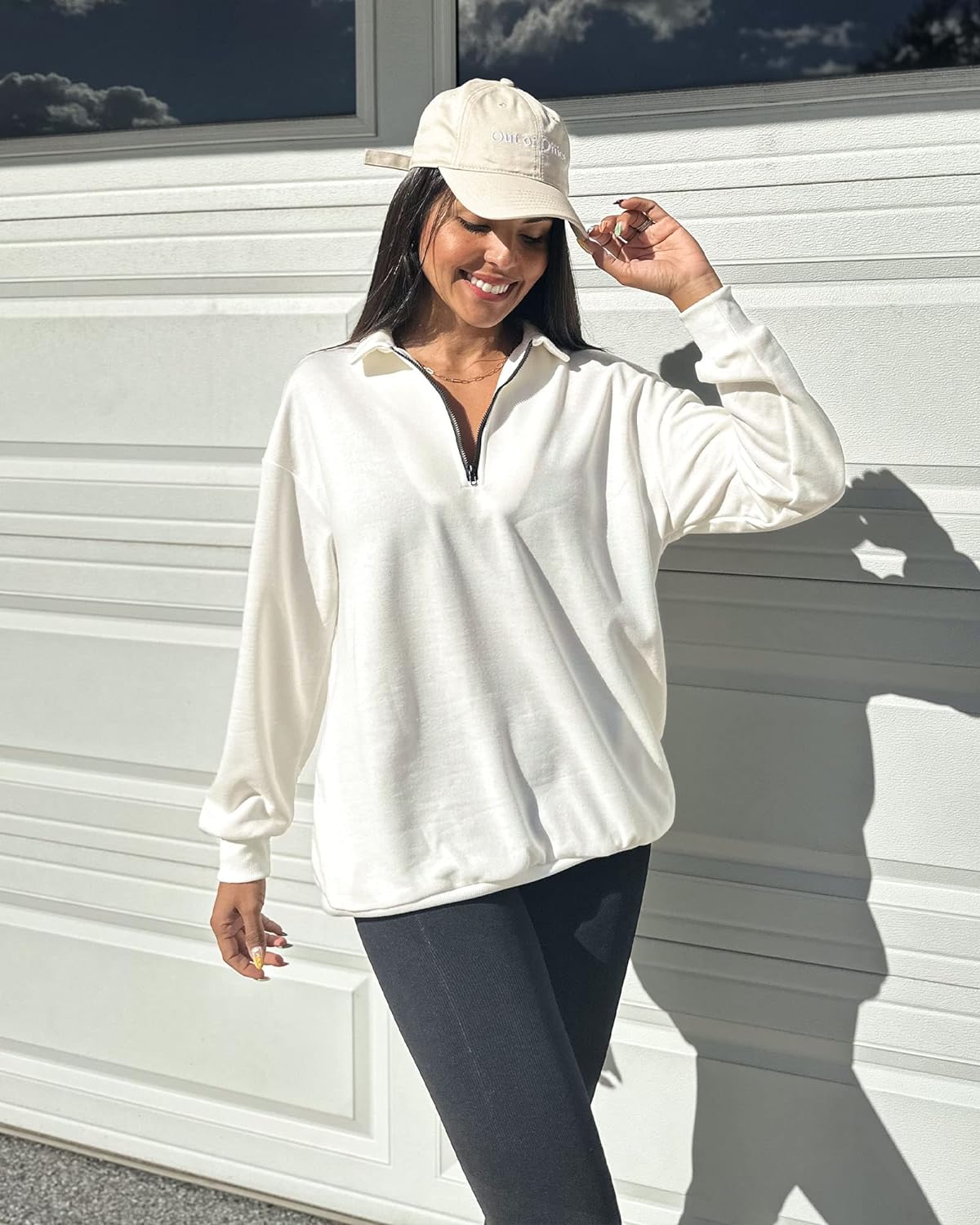 imageBTFBM Womens Quarter Zip Long Sleeve Sweatshirt Oversized Casual 2023 Fall Winter Fashion Hoodies Pullover Y2K ClothesSolid White
