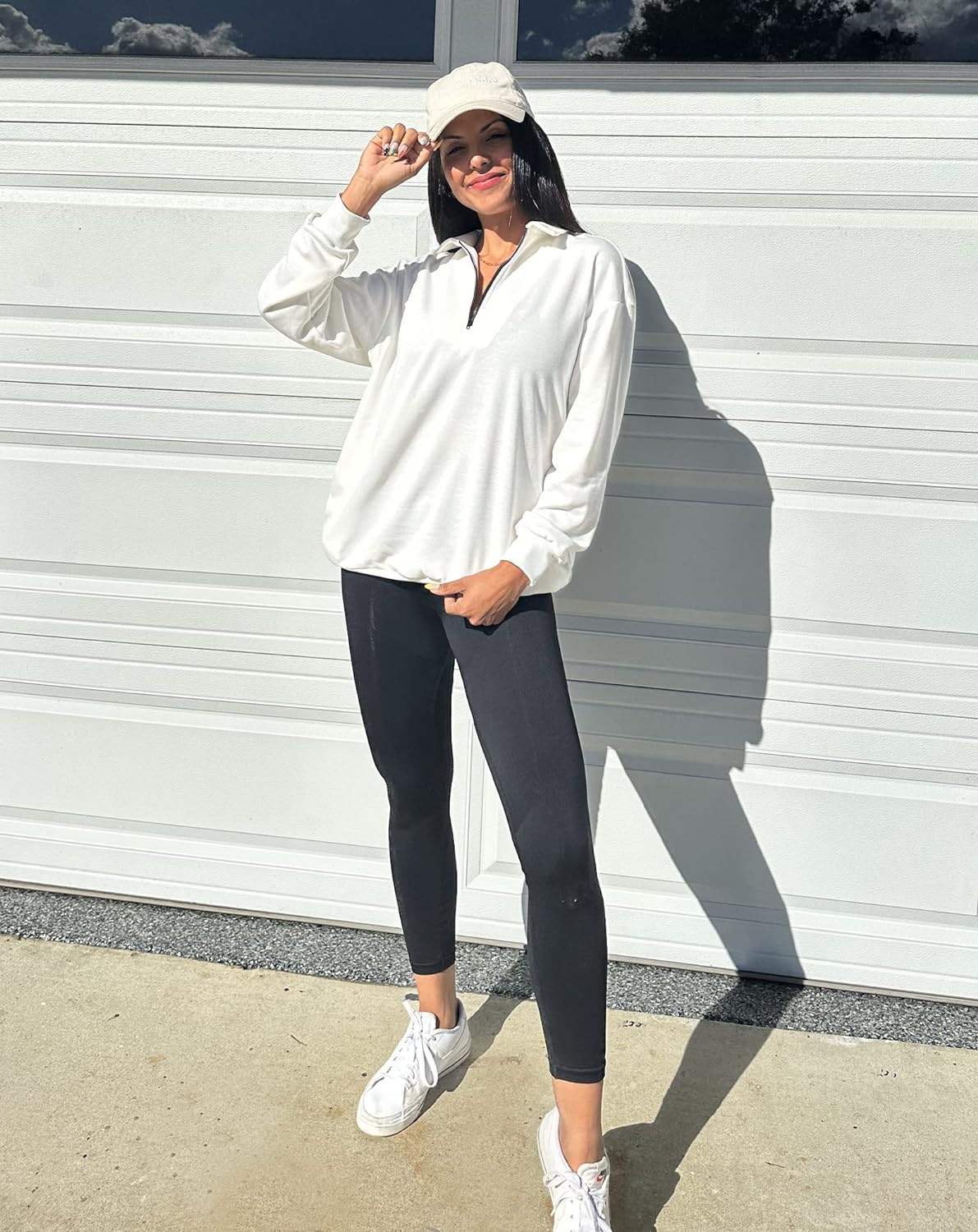 imageBTFBM Womens Quarter Zip Long Sleeve Sweatshirt Oversized Casual 2023 Fall Winter Fashion Hoodies Pullover Y2K ClothesSolid White