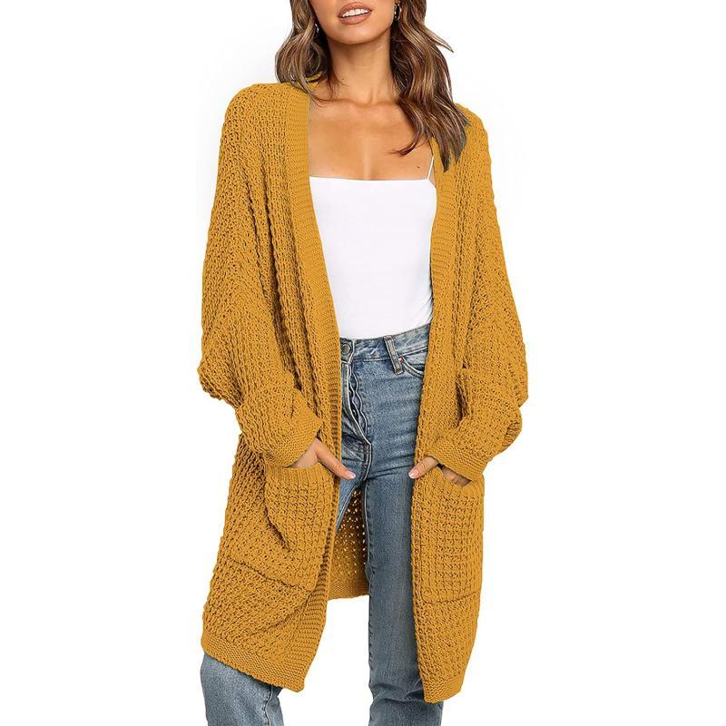 imageBTFBM Women Long Sleeve Open Front Plain Knit Cardigan Fashion Color Block Striped Slouchy Loose Pockets Sweater OutwearYellow