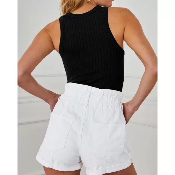imageBTFBM 2 Pack Womens Tank Tops Casual Sleeveless Racerback High Neck Crop Tops Shirts Slim Fitted Basic Ribbed Tank TopBlackblack