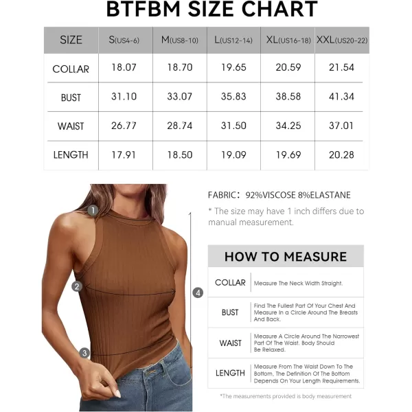 imageBTFBM 2 Pack Womens Tank Tops Casual Sleeveless Racerback High Neck Crop Tops Shirts Slim Fitted Basic Ribbed Tank TopBrownblack