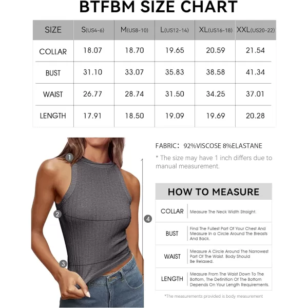 imageBTFBM 2 Pack Womens Tank Tops Casual Sleeveless Racerback High Neck Crop Tops Shirts Slim Fitted Basic Ribbed Tank TopDark Greyblack