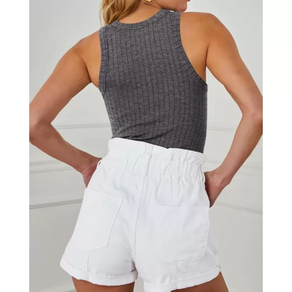 imageBTFBM 2 Pack Womens Tank Tops Casual Sleeveless Racerback High Neck Crop Tops Shirts Slim Fitted Basic Ribbed Tank TopDark Greyblack
